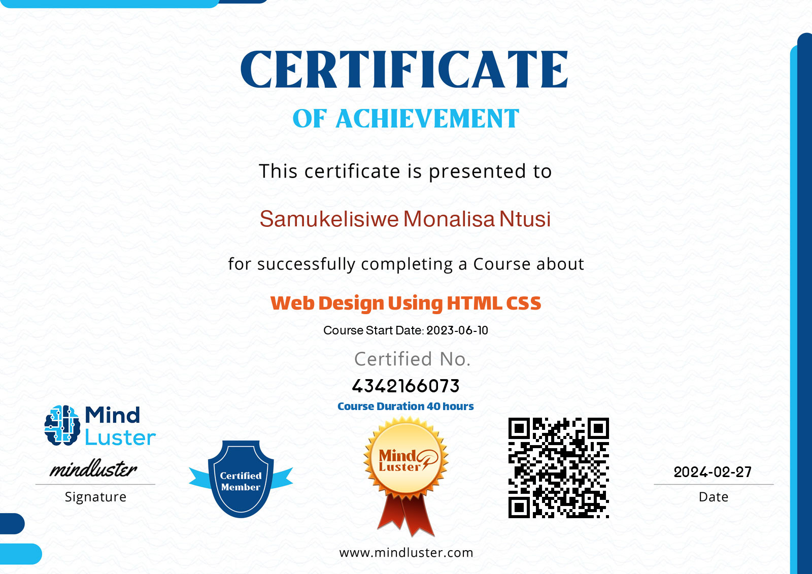 Samukelisiwe monalisa ntusi web design using html css mind luster