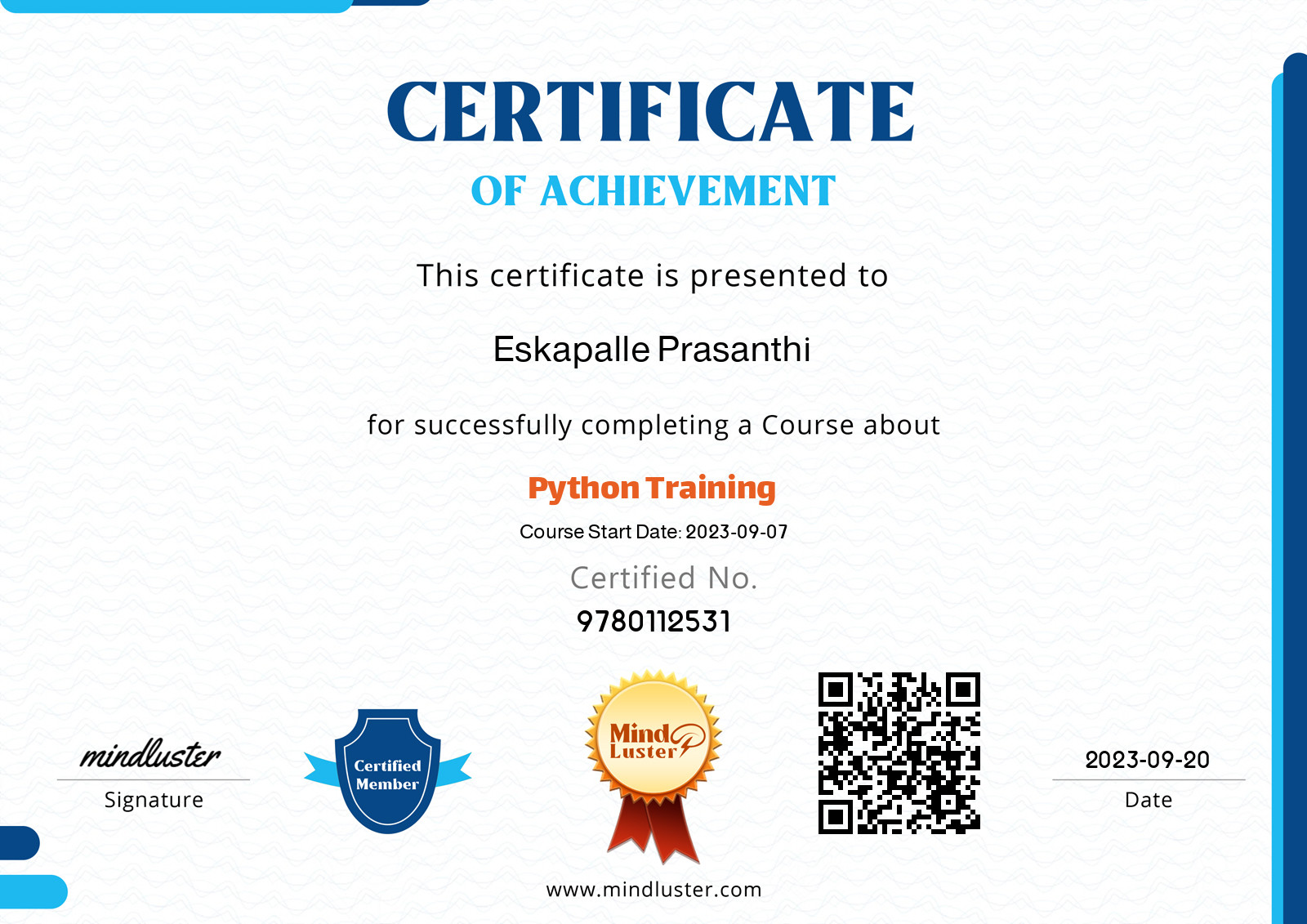 E.PRASANTHI-Python Training - Mind Luster