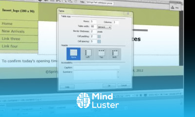 Formatting tables in dreamweaver CS6