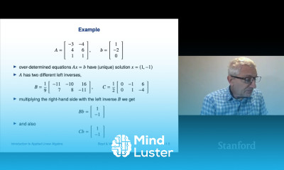 Stanford ENGR108 Introduction to Applied Linear Algebra | 2020 | Lecture 30 VMLS left right inv