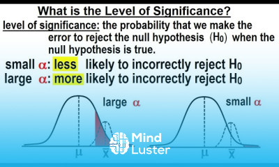 Statistics Ch 9 Hypothesis Testing 6 of 35 What is the Level of Significance