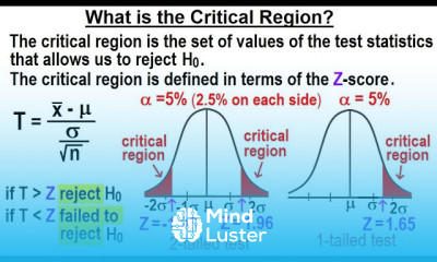 Statistics Ch 9 Hypothesis Testing 8 of 35 What is the Critical Region