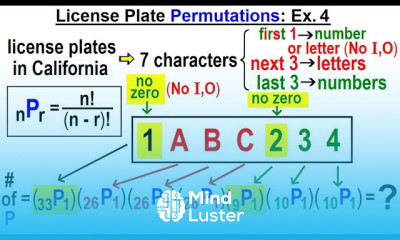 Statistics Ch 8 Combinations and Permutations 17 of 22 License Plate Permutation Ex 4