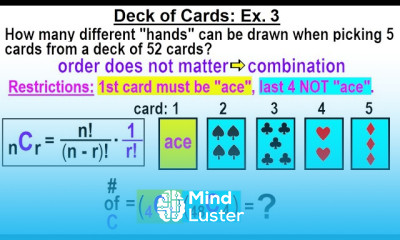 Statistics Ch 8 Combinations and Permutations 20 of 22 Deck of Cards Combination Ex 3