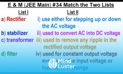 JEE Main Physics E M 34 Match the Two Lists