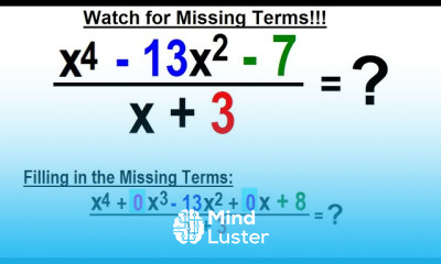 Algebra Ch 50 Synthetic Division 13 of 16 Watch for Missing Terms