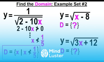 Algebra Ch 43 Functions and Relations 7 of 11 Find the Domain Example Set 2