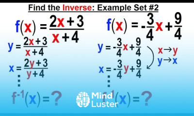 Algebra Ch 45 The Inverse of a Function 14 of 15 Find the Inverse Example Set 2
