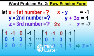 Algebra Ch 35 System of of Linear Eq in 3 Variables 19 of 25 Word Prob Ex 2 Row Echelon