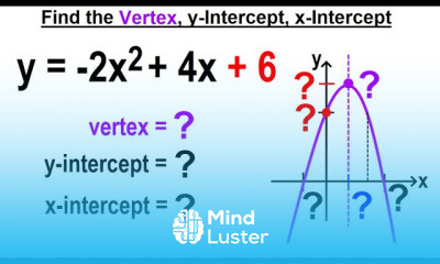 Algebra Ch 37 Parabola 18 of 22 Find the Vertex y intercept x intercept