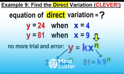 Algebra Ch 33 Variation 12 of 13 Example 9 Find the DIRECT Variation CLEVER