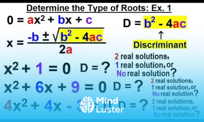 Algebra Ch 27 The Discriminant 5 of 11 How to Determine the Type of Roots Ex 1
