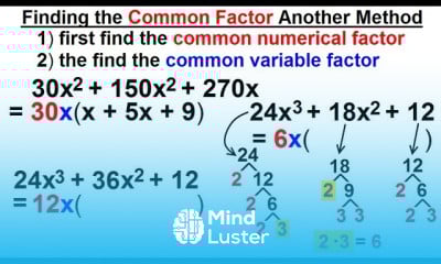 Algebra Ch 6 Factoring 12 of 55 Find the Common Factor Another Method