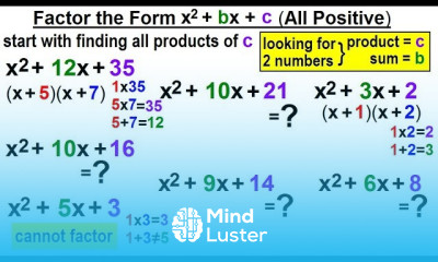 Algebra Ch 6 Factoring 23 of 55 Factoring the Form x 2 bx c All Positive
