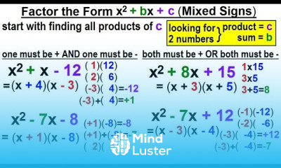 Algebra Ch 6 Factoring 24 of 55 Factoring the Form x 2 bx c Mixed Signs