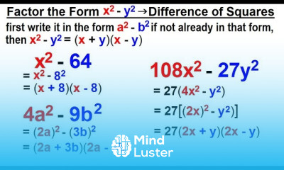 Algebra Ch 6 Factoring 27 of 55 How to Factor the Form x 2 y 2 Difference of Squares
