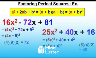Algebra Ch 6 Factoring 30 of 55 Factoring Perfect Squares Ex