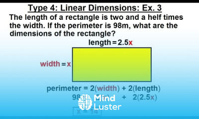 Algebra Ch 2 Word Problem 14 of 46 Type 4 Linear Dimensions Ex 3