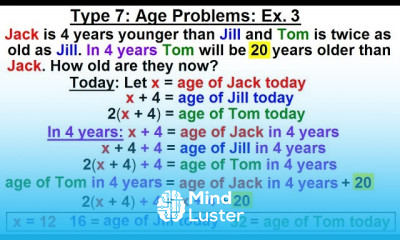 Algebra Ch 2 Word Problem 23 of 46 Type 7 Age Problems Ex 3