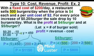 Algebra Ch 2 Word Problem 39 of 46 Type 10 Cost Revenue Profit Ex 2