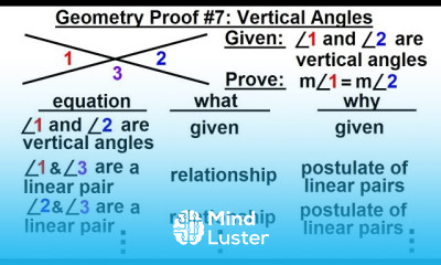 Geometry Ch 3 Proofs 15 of 17 Geometry Proof 7 Vertical Angles