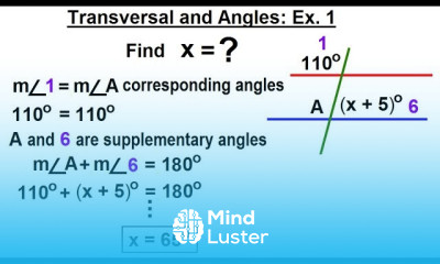 Geometry Ch 4 Lines and Angles 15 of 37 Transversals and Angles Ex 1