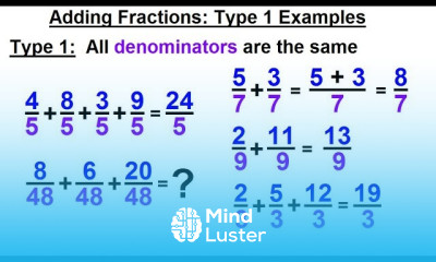 Algebra Ch 0 5 Basic Concepts 15 of 26 Adding Fractions Method 1 Examples