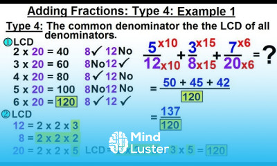 Algebra Ch 0 Basic Concepts 19 of 26 Adding Fractions Method 4 Example 1