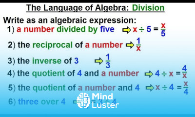 Algebra Ch 0 6 Basic Concepts 31 of 36 How to Speak Algebra Division