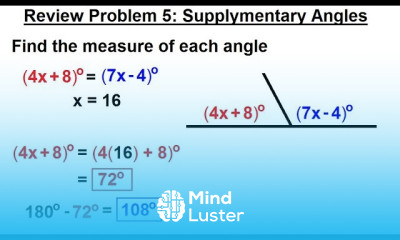 Geometry Ch 1 Basic Concepts 39 of 49 Review Problem 5 Supplementary Angles