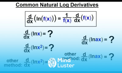 Calculus 1 Ch 5 1 Derivative of e x and lnx 11 of 24 Common Natural Log Derivatives