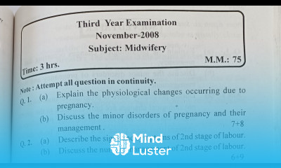 Previous Question Paper Gynecological Midwifery