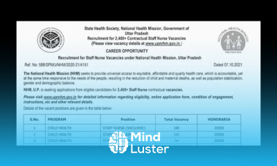 Staff Nurse Vaccancy 2400 NHM National Health Mission Uttar Pradesh