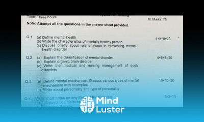 Mental Health Psychtric Nursing Gnm 2nd Year Previous Question Paper