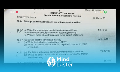 Mental Health Psychtric Nursing Previous Question Paper