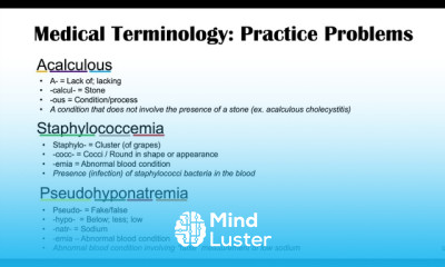 Medical Terminology The Basics and Anatomy Practice Problems Set 6
