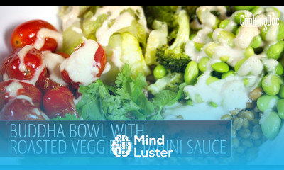 Buddha Bowl with Roasted Vegetables Edamame Homemade Tahini Sauce