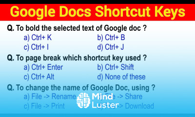 MCQ on Google Docs All Shortcut Keys