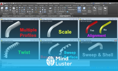 AutoCAD 3D Sweep Command Tutorial Complete Sweep Twist Multiple profiles Path Surface