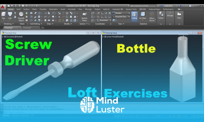 AutoCAD 3D Practice Drawing for Loft Command AutoCAD 3D Mechanical Drawing Bottle Screw Driver