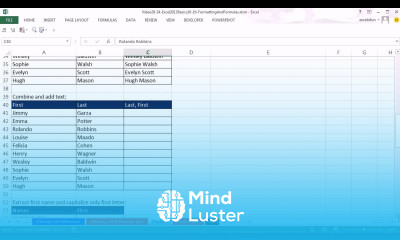 Office 2013 Class 34 Excel Basics 16 Flash Fill To Combine or Extract Text