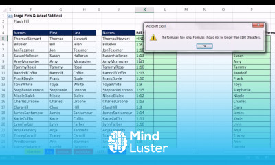 Excel Magic Trick 1177 Flash Fill or CODE Formula Split First Last Name Based on 2nd Capital Letter