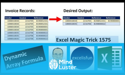 Unique Invoice Vendor List with Items Listed Horizontally Excel Dynamic Array Formula EMT 1575