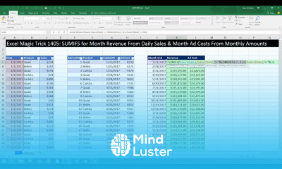Excel Magic Trick 1405 Monthly Totals Report Sales from Daily Records Costs from Monthly Records