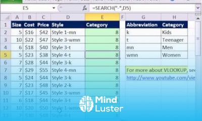 Excel Magic Trick 646 VLOOKUP to add column of categories to Apparel Data Set