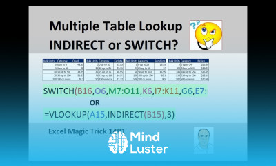 Excel Magic Trick 1481 Multiple Table Lookup SWITCH or INDIRECT Function VLOOKUP too