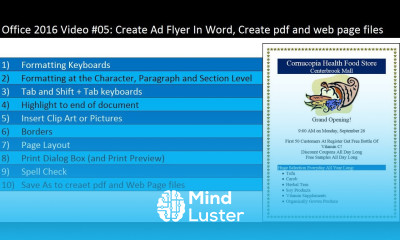 Office 2016 Video 05 Create Ad Flyer In Word Create pdf and web page files with Save As
