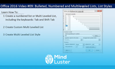 Office 2016 Video 09 Bulleted Numbered and Multileveled Lists List Styles