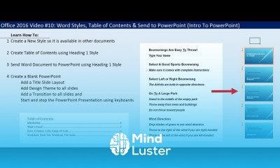 Office 2016 Video 10 Word Styles Table of Contents Send to PowerPoint Intro To PowerPoint