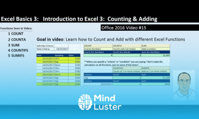 Excel Basics 3 Count Add with COUNT COUNTA SUM COUNTIFS SUMIFS Functions Intro Excel 3